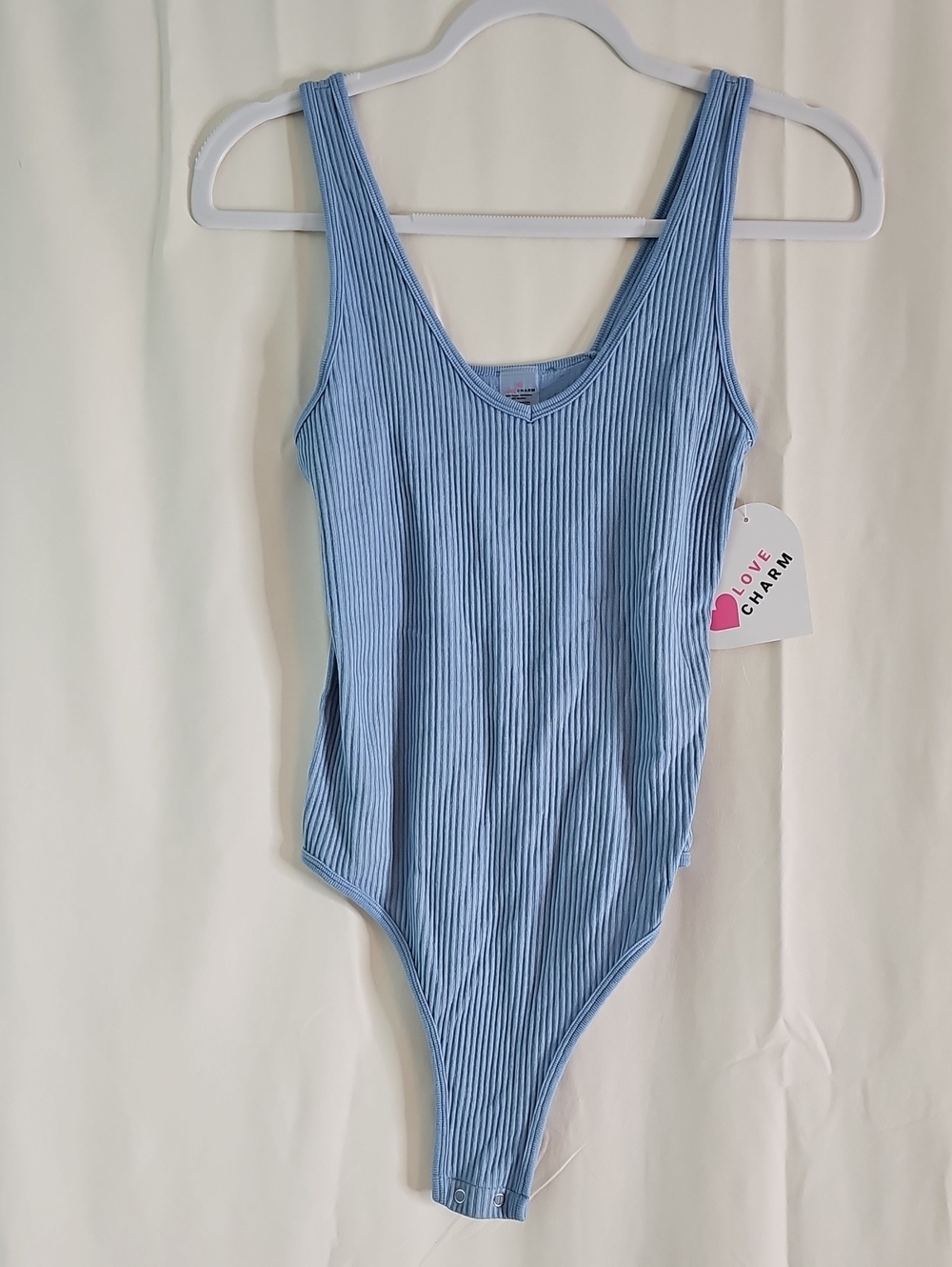Love Charm Light Blue Ribbed One-Piece